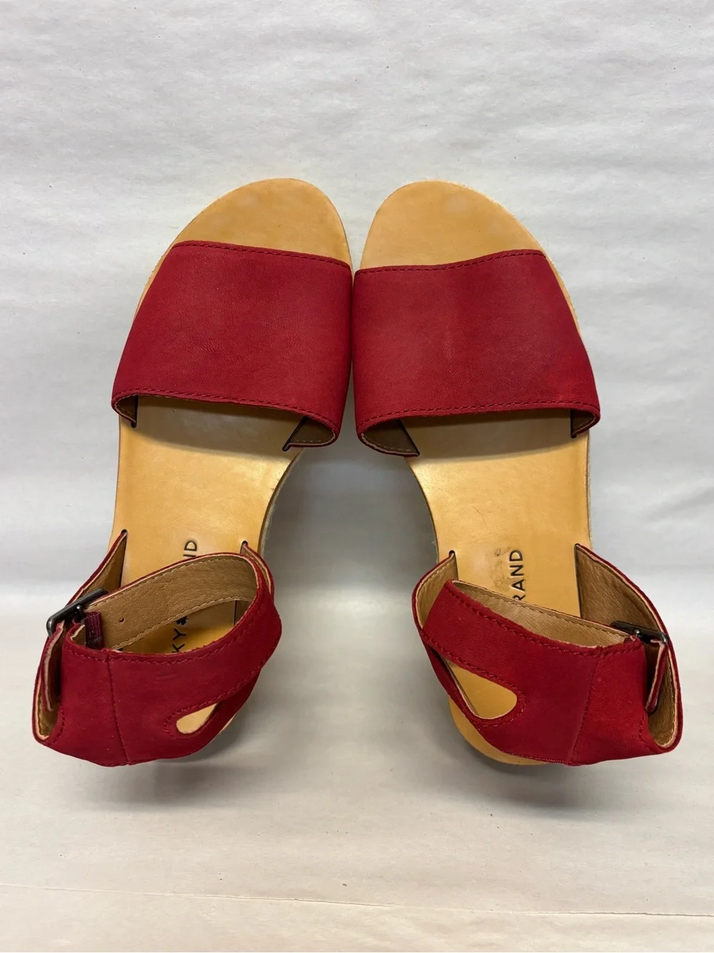 LUCKY BRAND Red Suede Flat Espadrille Ankle Strap Sandals 7M #6046